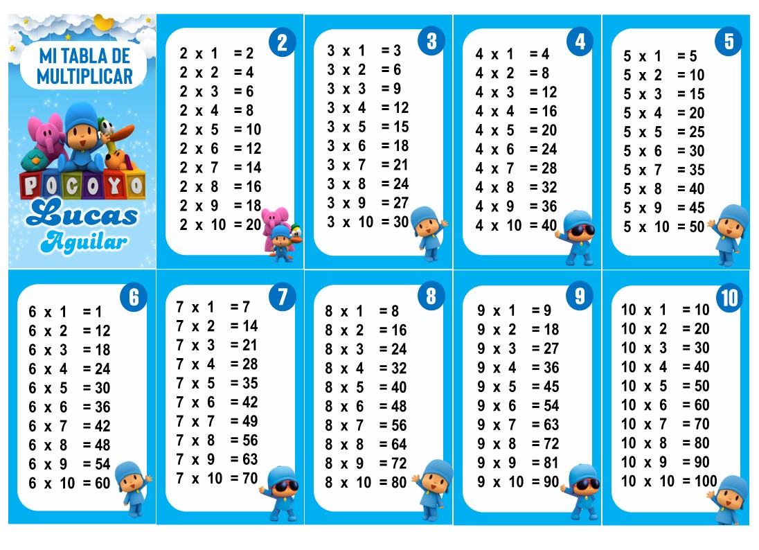 Pocoyo Tabla de Multiplicar